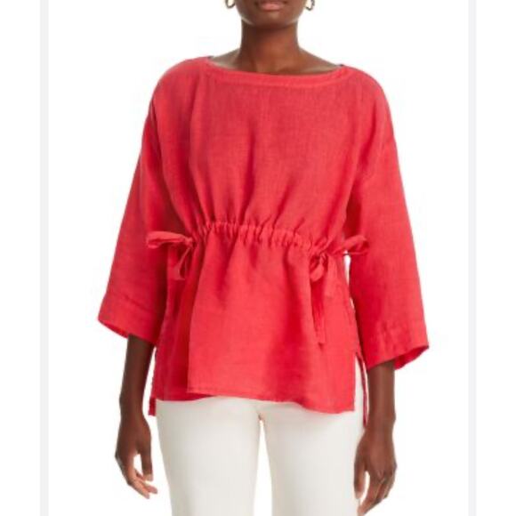 Eileen Fisher 100% Linen Boat Neck Tunic Shirt Size Large Pink Drawstring - Picture 1 of 8